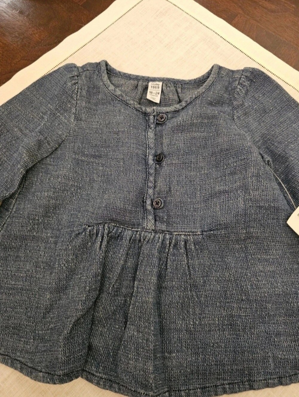 Baby Gap Girls Long Sleeve Peplum Tunic Top Denim Look Blue Button Size 18 24M